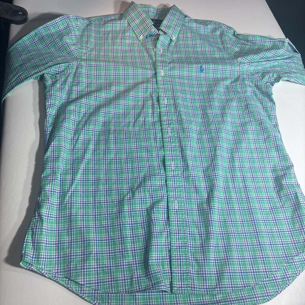 Polo Ralph Lauren Mens Green Plaid Button Down Long Sleeve Shirt
